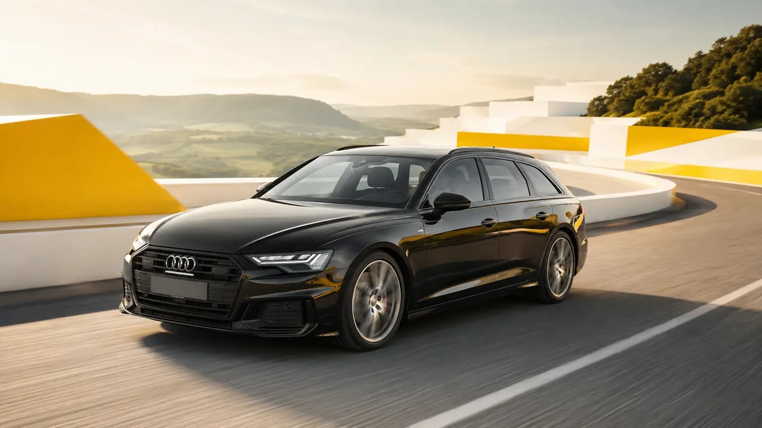 Véhicule Audi roulant sur une route panoramique au Luxembourg